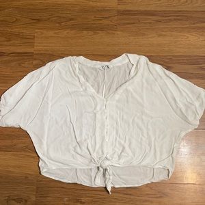 White flowy button down with knot